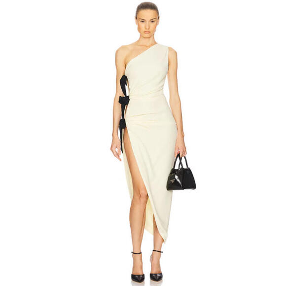 Helsa The Seline Dress butter yellow asymmetrical open-sided bow-tie XS NWT $369 - Picture 2 of 14